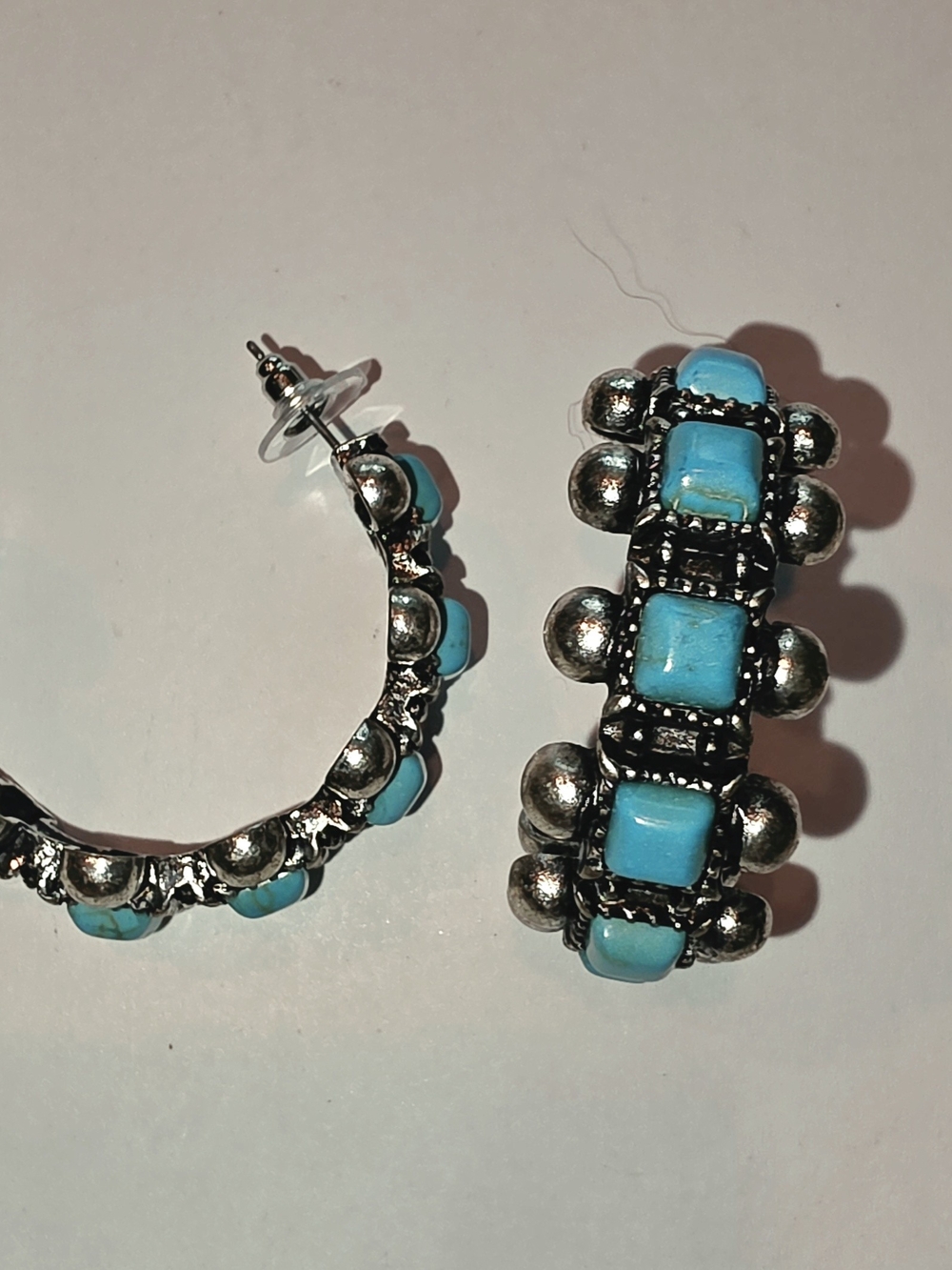 Turquoise Stone Hoop Earrings - Silver Tone Women’s Jewelry